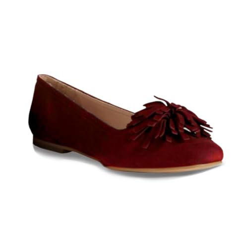 MOOMMO Women Tassel Flats Round Square Toe Slip On Flat Shoes Suede Comfort Flat Heel Dress Shoes Pompom Ballet Flats Office Ladies Walking Drive Flats Elegant Retro Vintage Casual 4-11 M US2