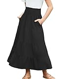 Arshiner Girls Maxi Skirt Summer Linen High Waist Tiered Boho Skirts with Pockets Black 5-6 Years