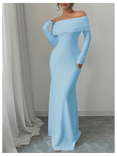 Image of SOLY HUX Women's Long Sleeve Off The Shoulder Bodycon Dress Elegant Maxi Dress Cocktail Prom Dresses