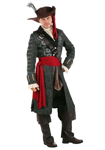 Fun Costumes Adult Blackbeard Pirate Costume Mens, Black High Seas Swashbuckler Captain Halloween...