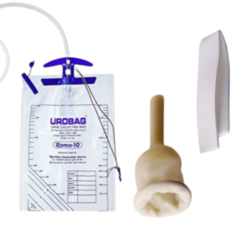 Alpha Basics 5pcs Male Urinal External Catcher (30mm L) with 2 Urine Night Bag (2+5 Kit), White