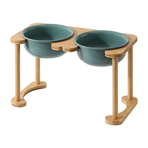 Havniva Ceramics Raised Dog Bowl With Non-Slip Stand Elevated Dog Bowl For Medium Dog Food And Water Bowl Dog Dish Pet Feeding Bowl (Double 8.25" Bowl, Dark Green) #TOP6