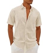 Alimens & Gentle Mens Linen Textured Shirt Cotton Short Sleeve Casual Button Down Shirts Lightwei...