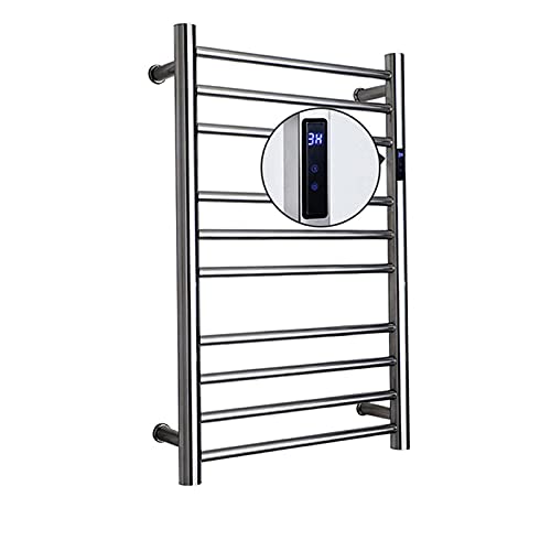 ZQFIDFYR Electric Towel Warmer, 10 Bars Electric Heated Towel Rack Wall Mount Heated Towel Rail Radiator with Timer/Temperature Control,Hardwired (Plug in)