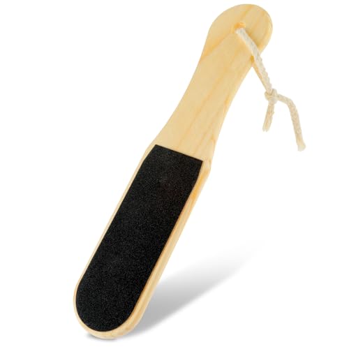 GEEHUA Pedicure Foot File, Wooden Double-Sided Feet Scrubber Reusable Professional Pedicure Tool with Handle for Callus, Dry, and Dead Skin Removal Elbows, Feet, Heels