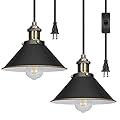 DEWENWILS 2-Pack Plug in Pendant Light, Farmhouse Hanging Lamp, Industrial Hanging Light with 15FT Cord, Black Retro Pure Copper Swag Lamp for Kitchen Sink, Living Room, Bedroom, Dinning Hall