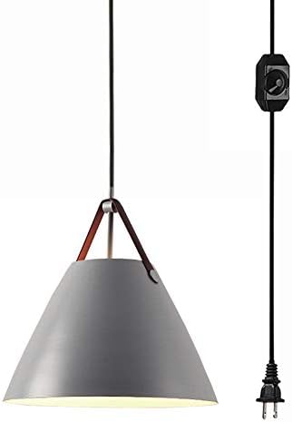ANYE Grey Color Lampshade Plug-in Nordic Chandelier Modern Minimalist Pendant Lighting E26 with 20ft UL Dimmable Black Cord Bulb Not Included