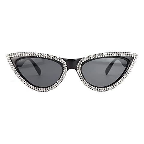 FUPRECIOUS Rhinestone Cat Eye Womens Sunglasses Bachelorette Cute Diamond Retro Vintage Plastic Frame Cover