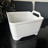 Afwaskom voor in de keuken met handgrepen en afvoerplug, wit, kunststof, wit en donkergroen,