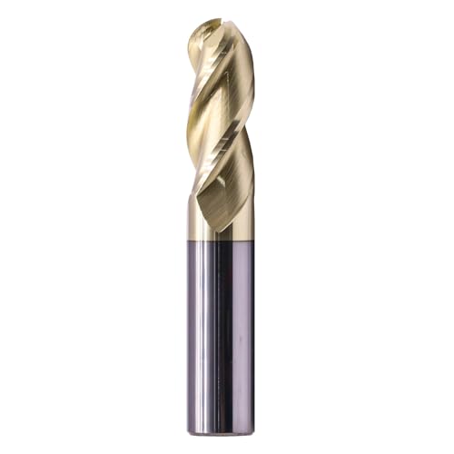 Image of 1 /2 inch 3 Flute Solid Carbide Ball Nose End Mill for Aluminum, ZrN Coated | 37 Helix, 1 /2 inch Cutting Dia, 1 /2 inch Shank Dia, 1-1 /4 inch Length of Cut, 3 inch Overall Length, for Milling Aluminum and Copper