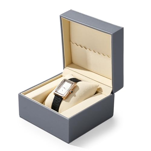 Leather Single Watch Box Watch Travel Case Microfiber Interior Wristwatch Holder Storage Box With Removable Pillow (Grey)