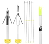 LEANPRO Bowfishing Arrows 6 Pack with Broadheads and Safty Slides 32 inches Archery Fiberglass for Compound Bow Recurve Bow Fishing Hunting