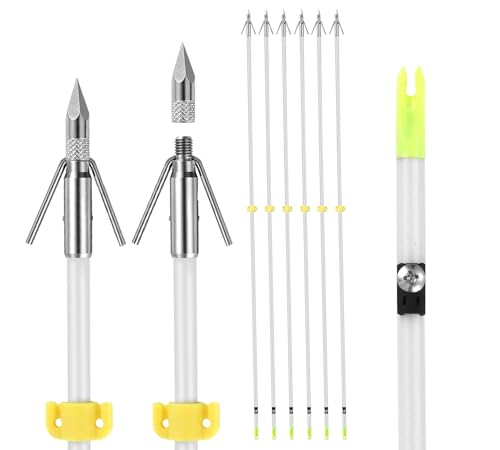 AULTARCHEX 6 Pack Bowfishing Arrows 32 inch Fishing Hunting with Broadheads and Safty Slides Fiberglass for Compound Bow Recurve Bow
