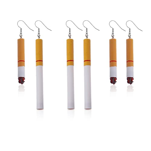 3 Pairs Creative Funny Cigarette Butt Earrings Wacky Lifelike Cigarette Unisex Dangle Cool Punk Halloween Earrings
