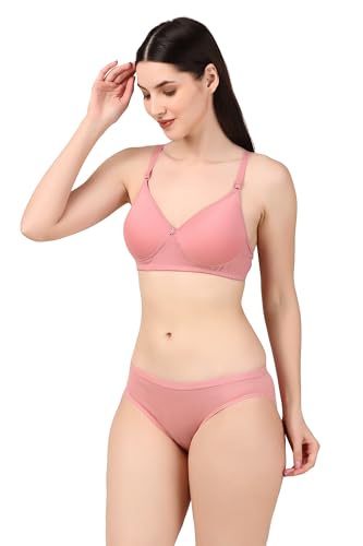 Image of ESAKI Women's Cotton Lace Lingerie Set | Padded Wire-Free Comfort Bra & Panty Combo | Everyday Essentials in Nude