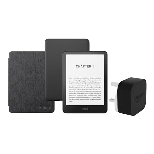 Kindle Paperwhite (2024 Release) 16 GB Con publicidad Con funda trasparente negra y adaptador de 9 W