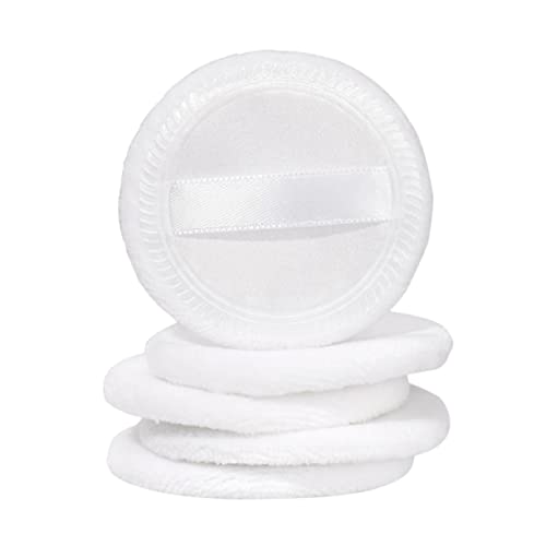 VICASKY 5Pcs White Cotton Powder Puff for Loose and Foundation Powder Application Gentle and Washable for Home Salon and Travel Use