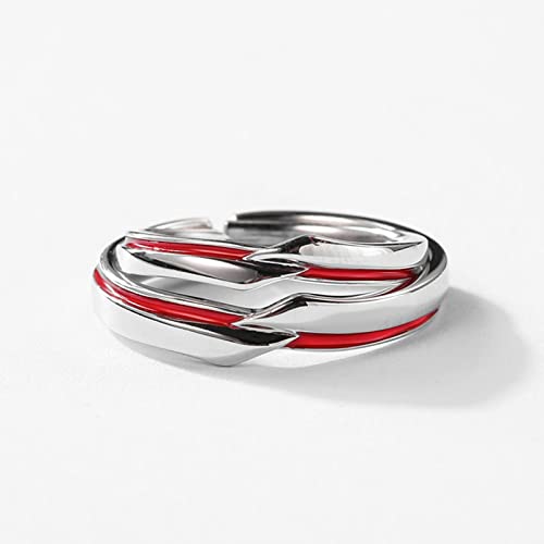 Engagement Rings Sterling Silver, Wedding Rings for Couples Set Red Red Line Pattern Birthday Gift Ring4