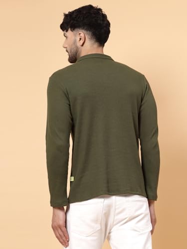 Image of Rigo Printed Casual T-Shirts for Men | Waffle Knit Solid T-Shirt for Men | Full Sleeves T-Shirts for Men