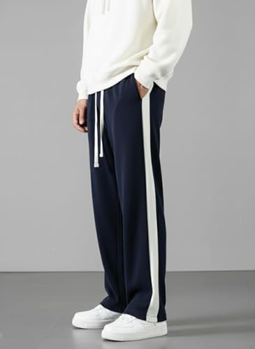 Image of INDICLUB Men's Track Pants with Side Stripe, Drawstring Waist, Straight Leg