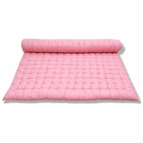 Image of ATOOTFUSION Soft Cotton Quilt | Foldable Light Weight Filled Single Firm Cotton Quilt Mattress| Gadda (Solid Coloured, 2 Sleeping Capacity, 5 x 6 ft or 72 x 60 Inches Queen) (Pink)