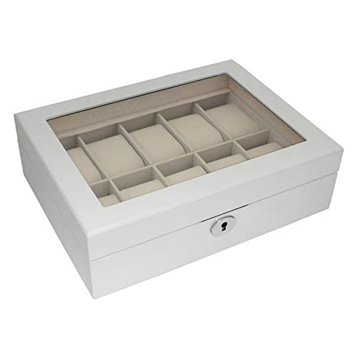 Tooltime. Astin of London Wooden 10 Slot Watch Storage Box and Display Case with a Gloss White Finish