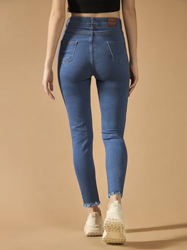 Image of Dolce Crudo Women's Skinny High Rise Bleached Cropped Stretchable Denim Jeans
