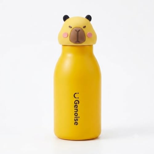 Image of JOUET Kids Stainless Steel Water Bottle 450ml with Yellow Capybara Character Lid, Leakproof Straw Bottle for School, Travel & Daily Use