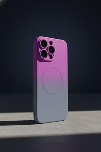 Image of amazon basics Gradient Mag-Safe Case for iPhone 16 Pro Max | Soft Silicone Shockproof Cover with Camera Protection | Slim Lightweight Design | Smooth Touch & Durable - Purple & Gray