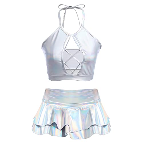 Costume d'extraterrestre pour femme tenue rave brillant carnaval halloween disco 2 pcs