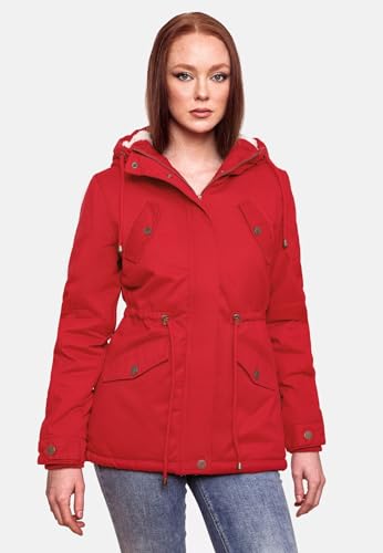 MARIKOO Damen Winter Jacke Parka Winterjacke Teddyfell gefüttert B376 [B376-Manolya-Schwarz-Gr.S]