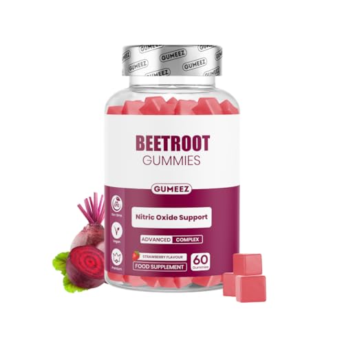 GUMEEZ Beetroot Gummies 1500mg – Nitric Oxide & Blood Pressure Support with Grape Seed Extract & Vitamin B12 – Vegan Beetroot Supplement for Energy & Circulation – Strawberry Flavour – 30 Day Supply