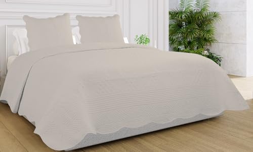 Autrefois Couvre lit Boutis 2 Places 100% Coton 240 * 260cm avec 2 taies 65 * 65cm, Piqué Brodé...