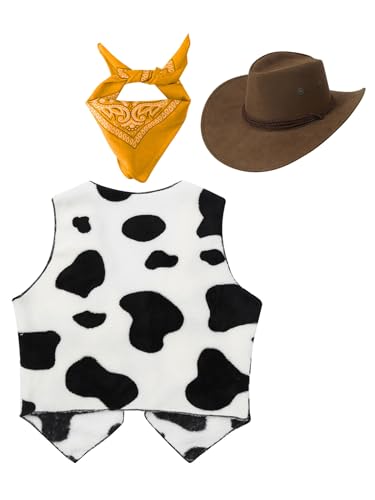 Kids Boys Girls Cow Printed Vest Tops Cowboy Cowgirl Waistcoat Outfit Halloween Party Clubwear2