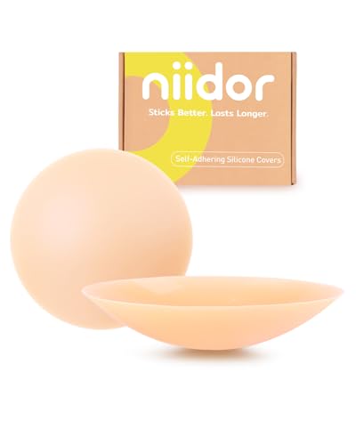 Image of Niidor Non-Adhesive Nipple Covers for Women, Grippy Silicone Nipple Pasties Reusable With Travel Case Circle & Triangle Combo
