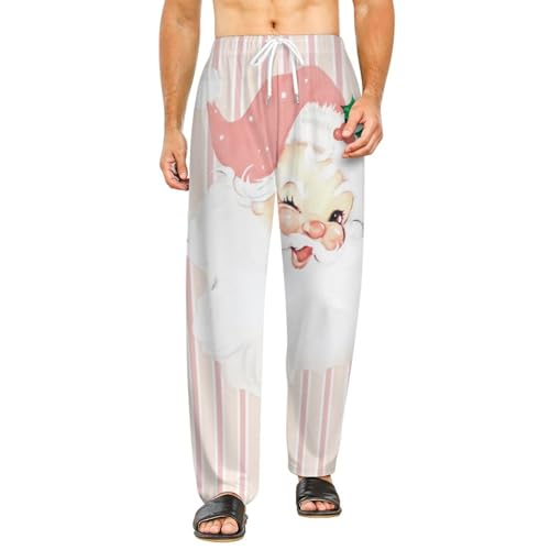 Blush Pink Vintage Winking Santa Christmas Men Pajama Pants Soft Drawstring LooseCasual Pajama Running with Pocket4