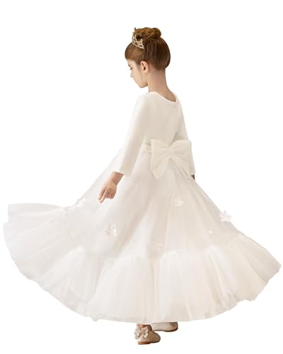 Girls Velvet Dress Lace Tulle Flower Girl Dresses for Wedding Long Sleeves Princess Pageant Party Gown 2-14 Years