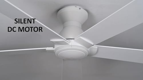 Carro 52 Inch Flush Mount Ceiling Fan without Lights, White Ceiling Fan with Remote Low Profile, 10-Speed Reversible DC Motor, 5 Dual Finish Blades, Indoor for Bedroom thumbnail 2