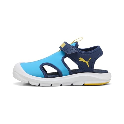 PUMA Unisex-Child Fun Racer Hook and Loop Sandals, Speed Blue-Pelé Yellow AH25, 2 Little Kid