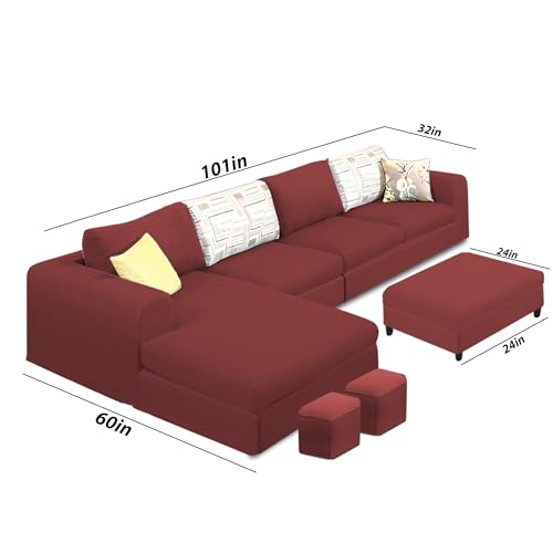 Image of Koza LHS 8 Seater L Shape Sofa Set with Center Table for Living Room (Maroon Fabric) Premium Fabric Sofa