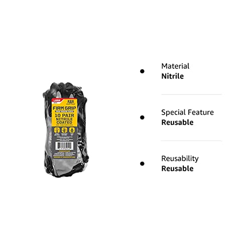 Firm Grip Nitrile Coated Tough Working Gloves: Black, Large Size (10 Pairs) #TOP7