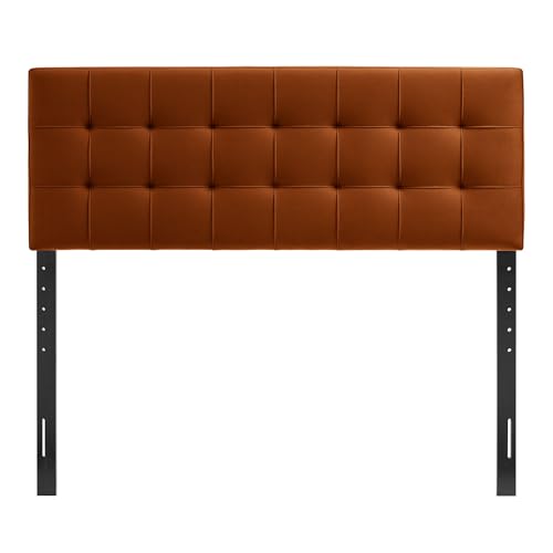 Image of Modway Lily Performance Velvet King Size Headboard with Biscuit Tufting in Rust - Stain-Resistant Upholstery with Padded Design and 5 Height-Adjustable Mounts