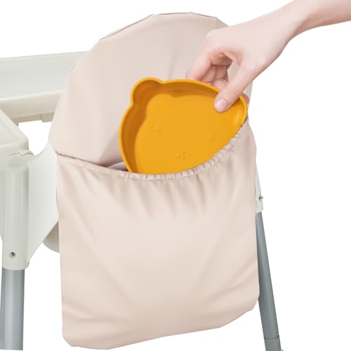 Image of High Chair Handy Pocket Pouch, Mealtime Essentials Organizer of High Chairs, Highchair Accessories Of Storage and Oragnization, Resuable PU Storage Bag with Internal Zippered Pocket (Light Pink)