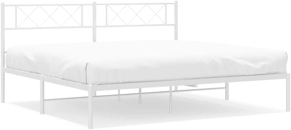 Metal Bed Frame White Powder-Coated Steel Sturdy Platform Foundation with slatted Mattress Support 72 x 83.9 in Easy-Assembly Modern Minimalist Bedroom Furniture for Stable Durable use