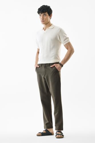 Image of SNITCH Men Trousers | Slim Fit Mid Rise Solid Design | Rayon Blend with Medium Stretch & Smooth Texture | Button & Zip Closure for Casual & Office Wear