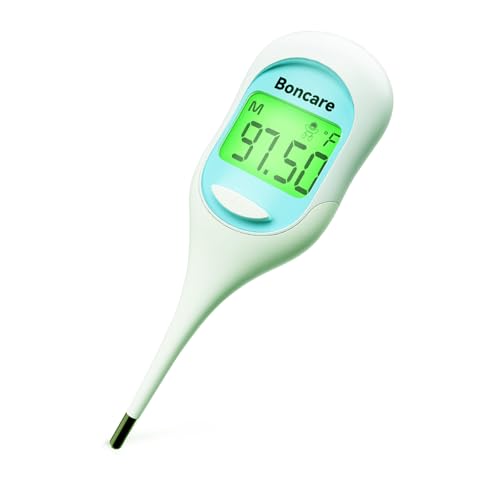 Image of Boncare 9 Seconds Basal Body Thermometer for Ovulation, Oral Thermometer for Adults and Kids - Accurate Rectal Thermometer, with Fever Alarm and Large Display (Sky Blue)