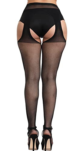 Image of Womens Suspender Pantyhose High Waist Fishnet Tights Fishnet Stockings Thigh High Stockings