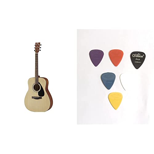 Image of Yamaha F280 Acoustic Guitar, Natural + Alice Guitar Plectrums Pick Of Various Thickness, 6 Pieces, Assorted Colors
