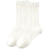 [美人家] ベビー キッズ 靴下 ハイソックス クルーソックス 女の子 (L(19-21cm), ホワイト・フリル（クルー丈）)