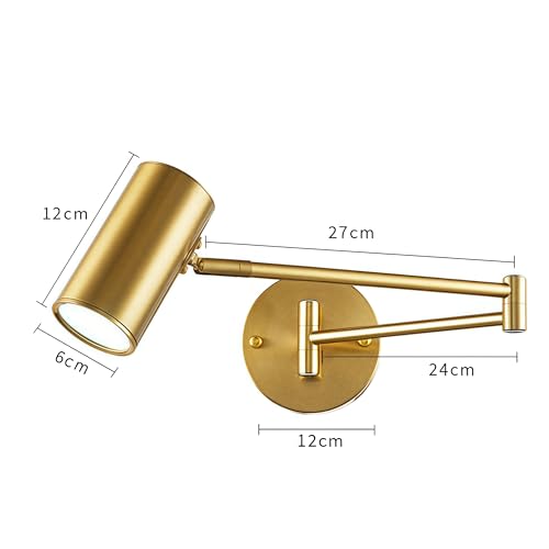 Image of Indoor Wall Light Adjustable Swing Arm 5W LED Metal Wall Lamp 3000K Warm White Retro Vintage Industrial Wall Sconce, for Living Room Bedroom Hallway Corridor Stairs Hall, Gold